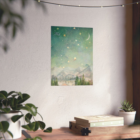 "Dreamy Mountain Night" – Starry Sky Landscape Art Print