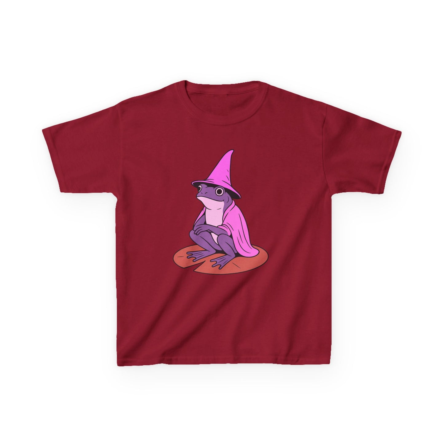 Pink Wizard Frog on a Lilypad Kids T-Shirt