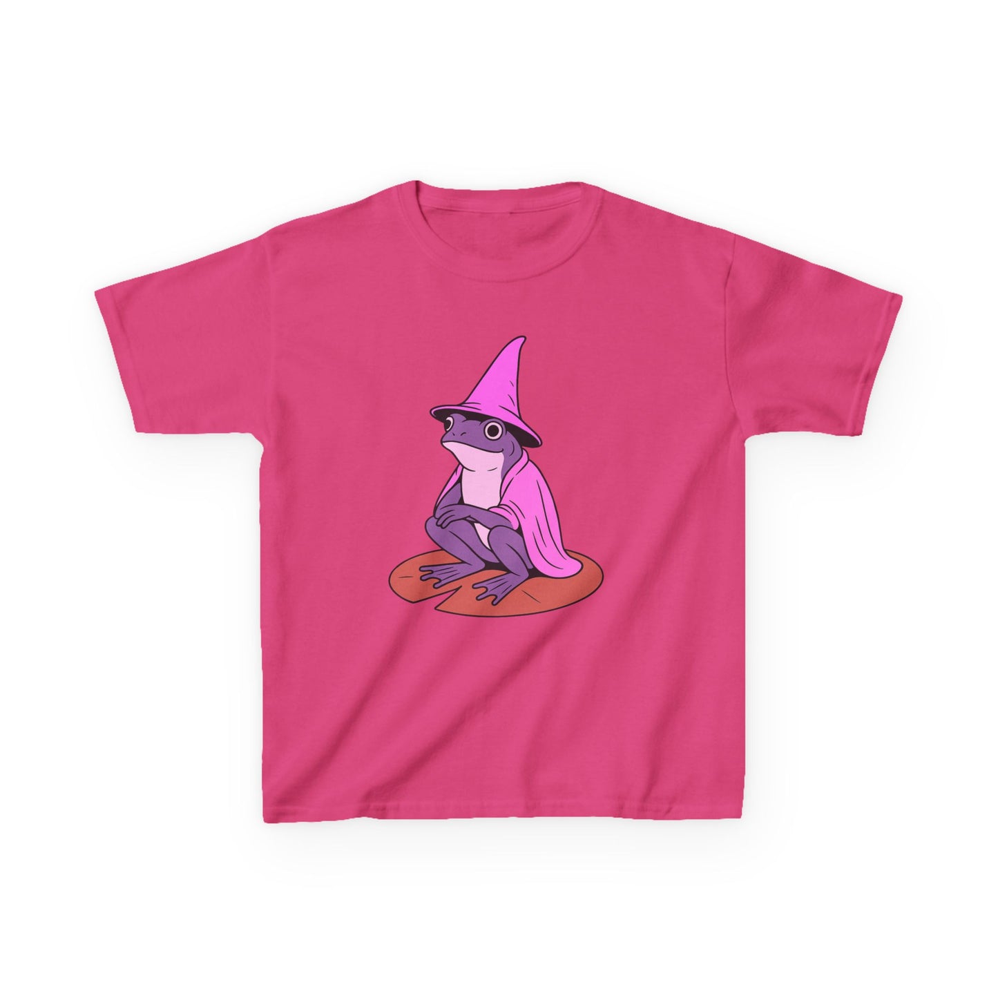 Pink Wizard Frog on a Lilypad Kids T-Shirt