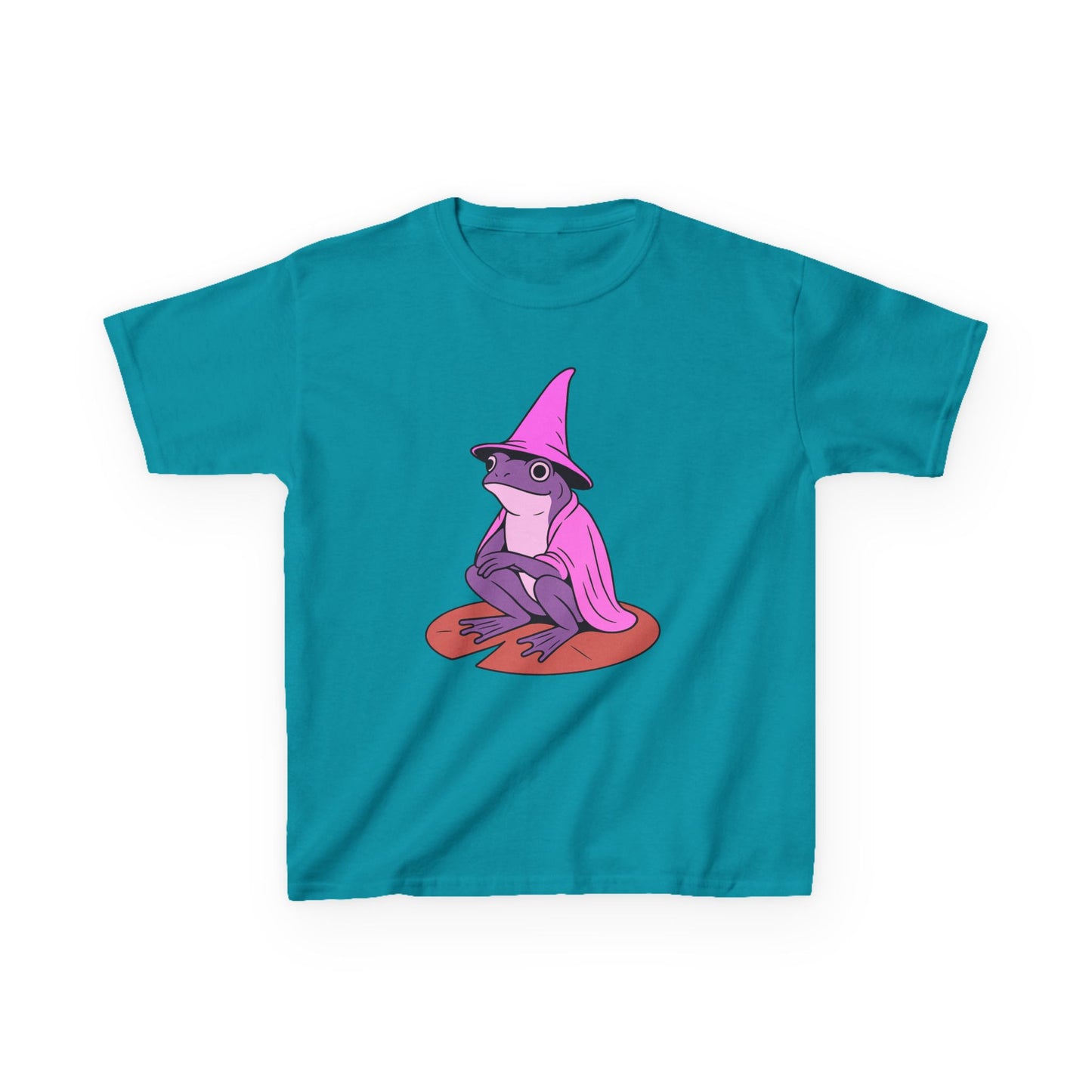 Pink Wizard Frog on a Lilypad Kids T-Shirt