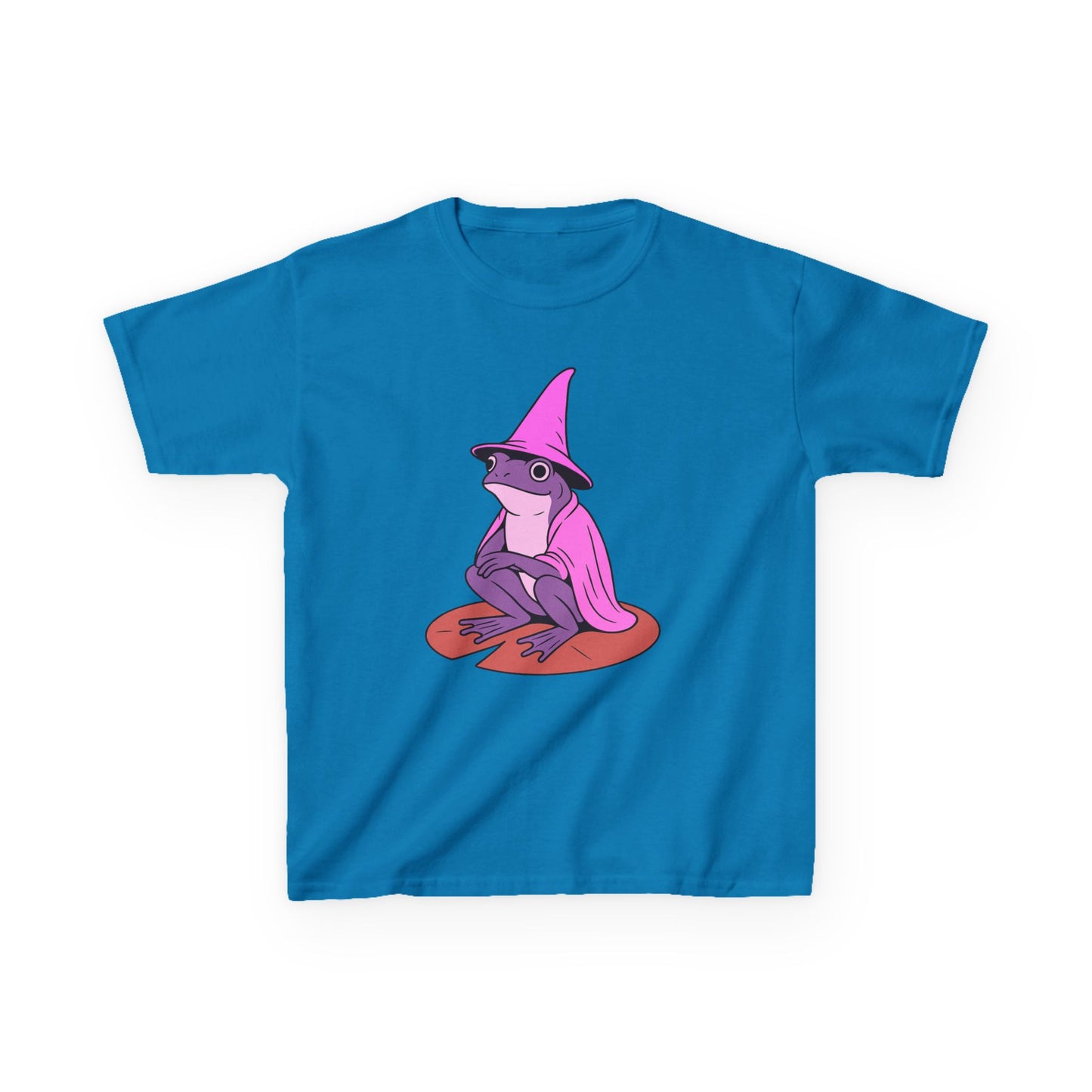 Pink Wizard Frog on a Lilypad Kids T-Shirt