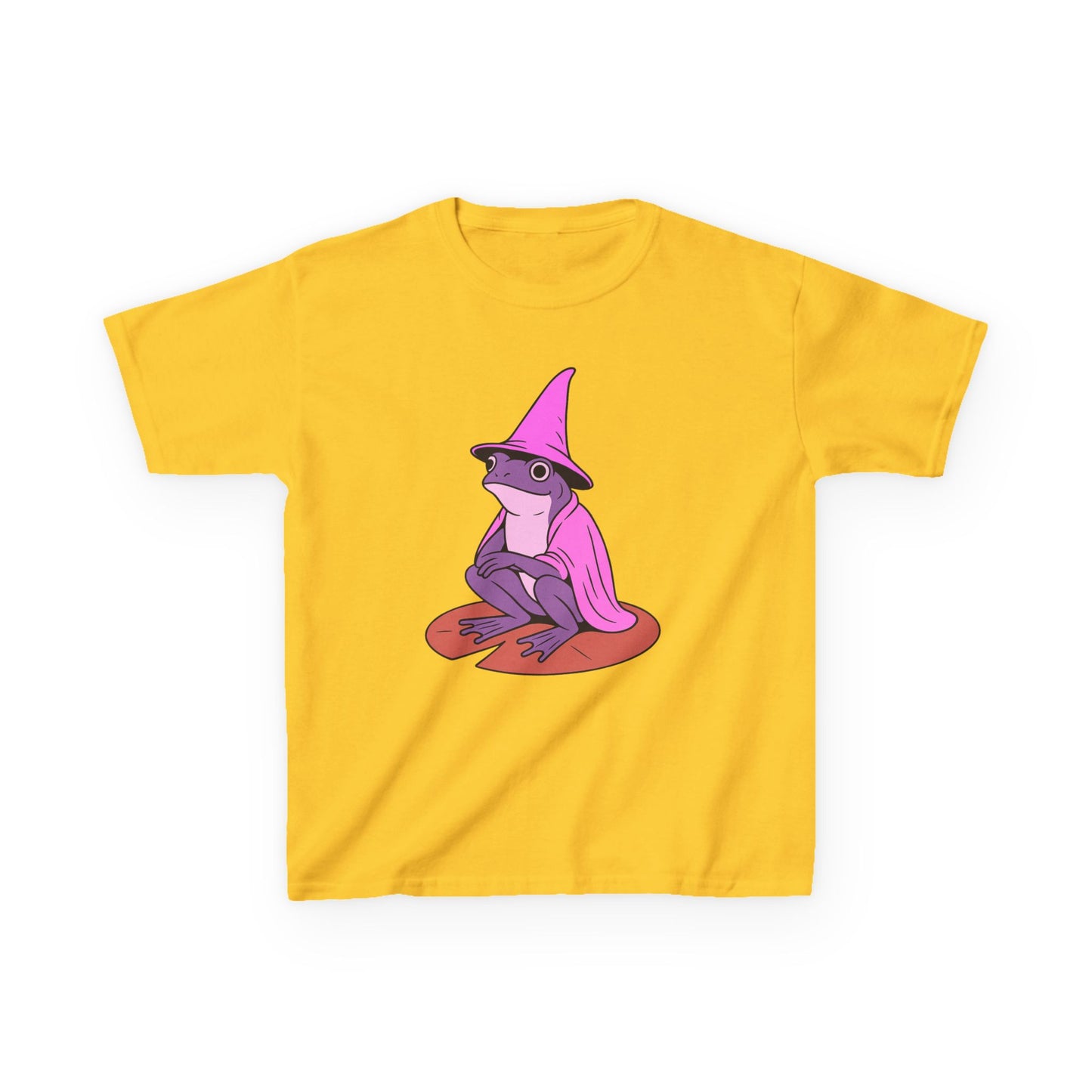 Pink Wizard Frog on a Lilypad Kids T-Shirt