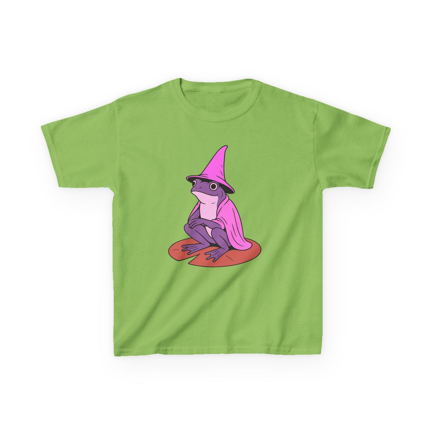 Pink Wizard Frog on a Lilypad Kids T-Shirt