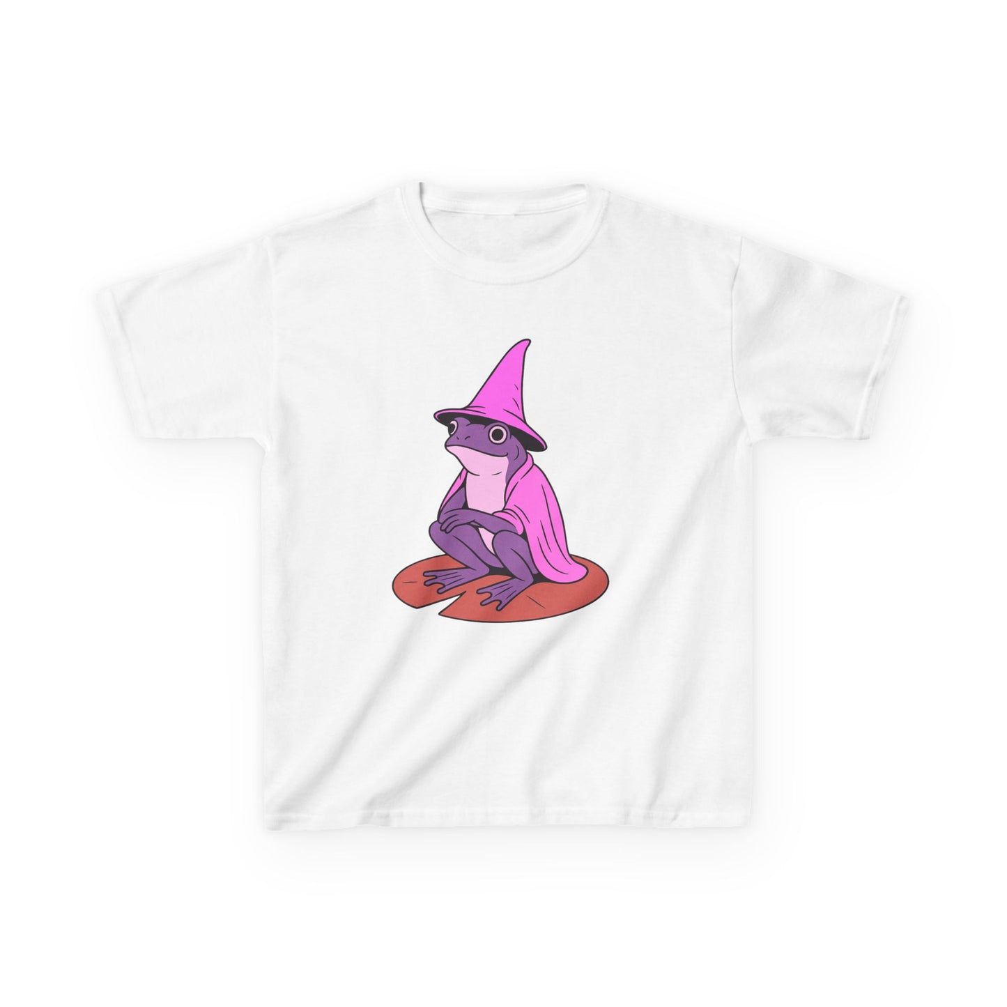 Pink Wizard Frog on a Lilypad Kids T-Shirt