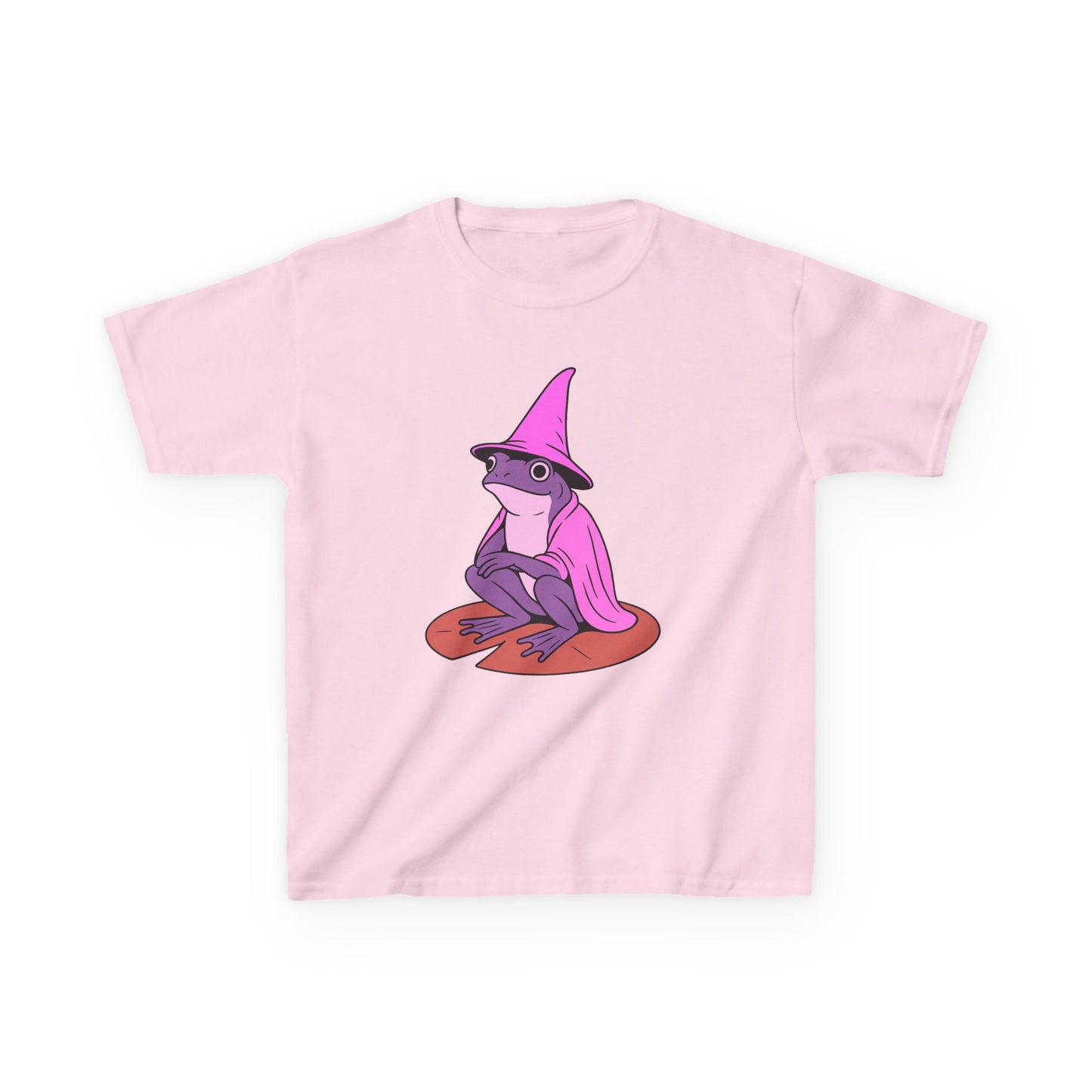 Pink Wizard Frog on a Lilypad Kids T-Shirt
