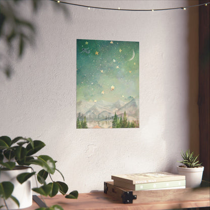"Dreamy Mountain Night" – Starry Sky Landscape Art Print