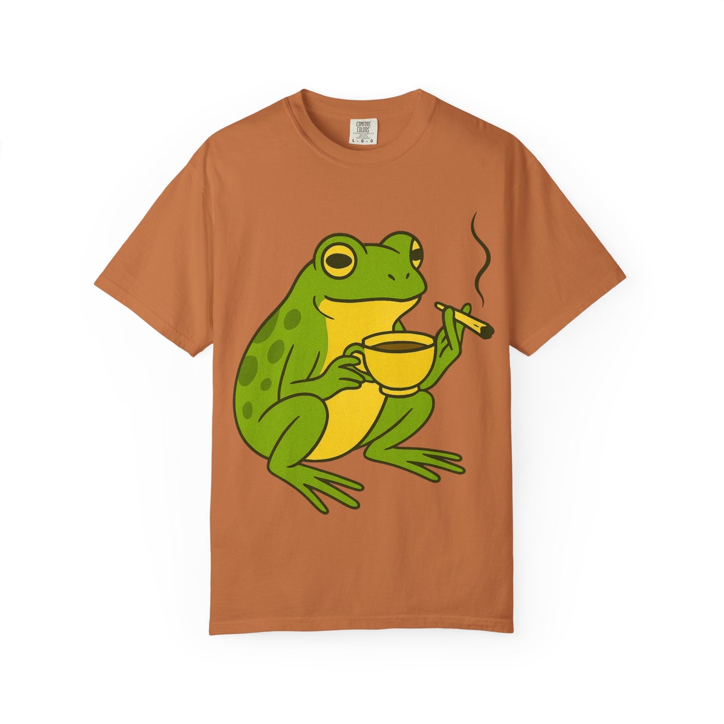 “Rise & Toad: Coffee & Cannabis” – Relaxing Frog T-Shirt