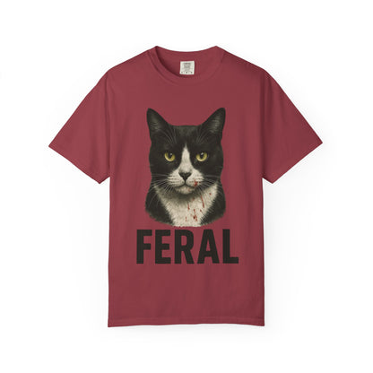 “FERAL” – Blood-Spattered Tuxedo Cat Tee