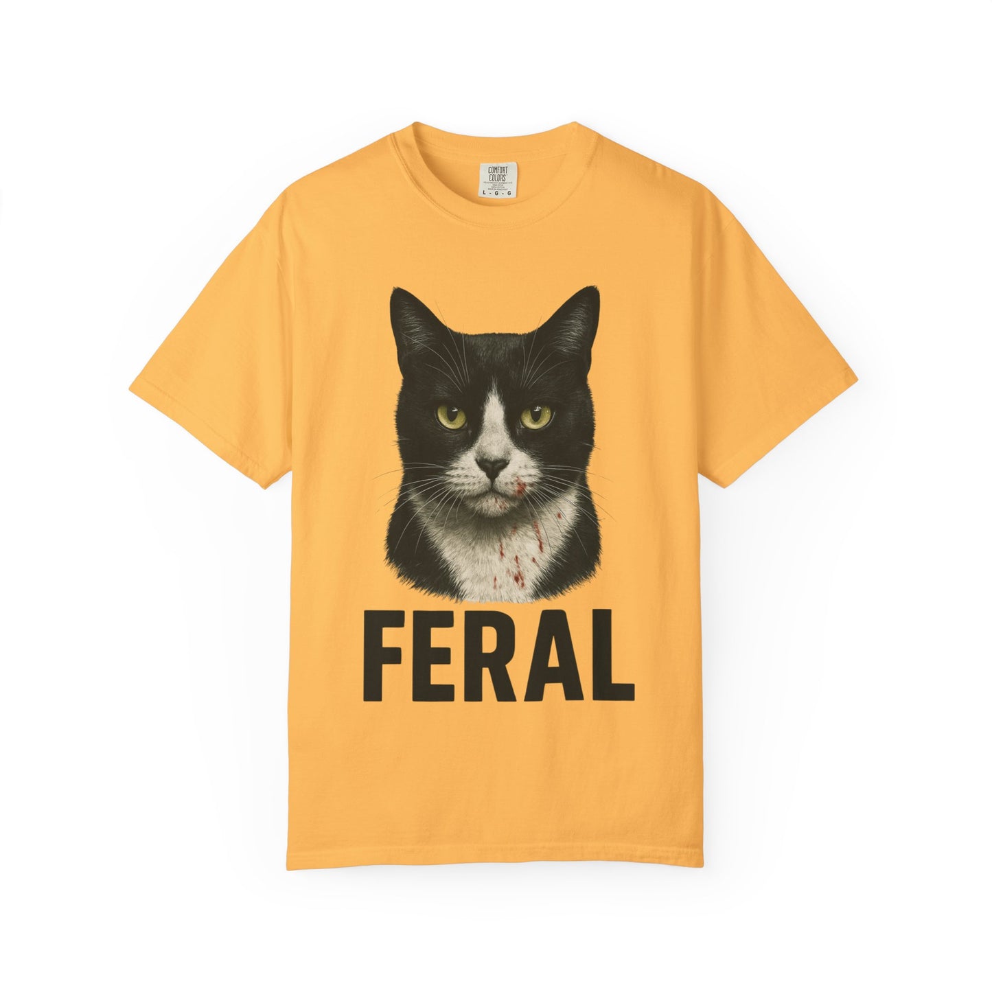 “FERAL” – Blood-Spattered Tuxedo Cat Tee