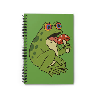 "Frog Trippin’ Thoughts" – Spiral Notebook with Mushroom Lickin’ Frog (6" x 8")