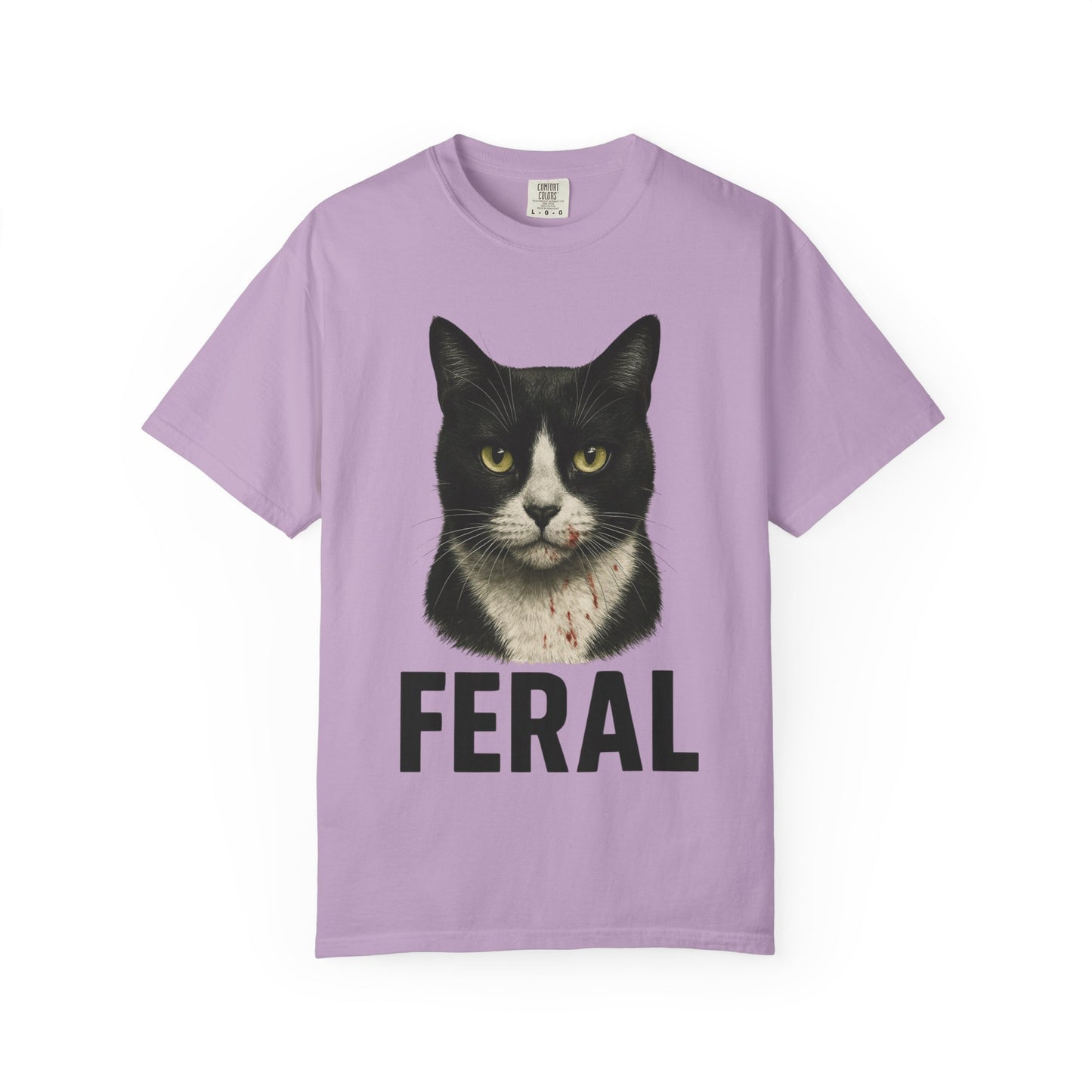 “FERAL” – Blood-Spattered Tuxedo Cat Tee