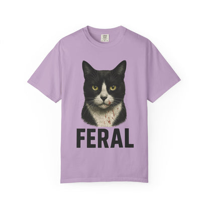“FERAL” – Blood-Spattered Tuxedo Cat Tee