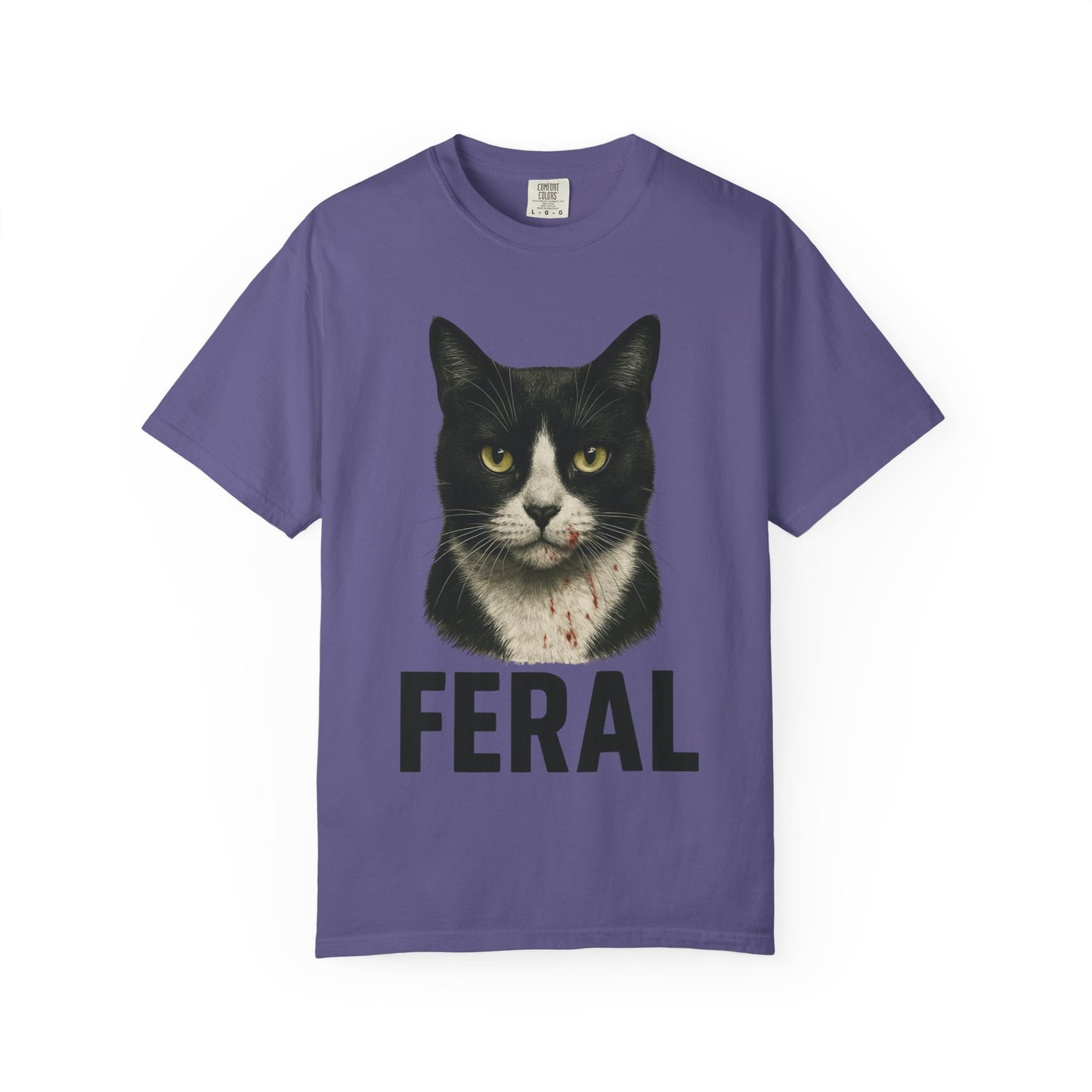 “FERAL” – Blood-Spattered Tuxedo Cat Tee