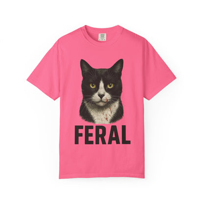 “FERAL” – Blood-Spattered Tuxedo Cat Tee