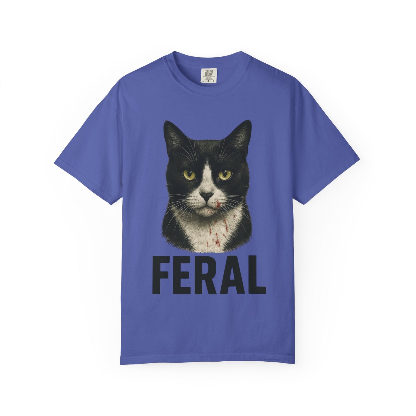 “FERAL” – Blood-Spattered Tuxedo Cat Tee