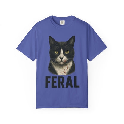 “FERAL” – Blood-Spattered Tuxedo Cat Tee