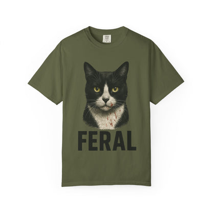 “FERAL” – Blood-Spattered Tuxedo Cat Tee