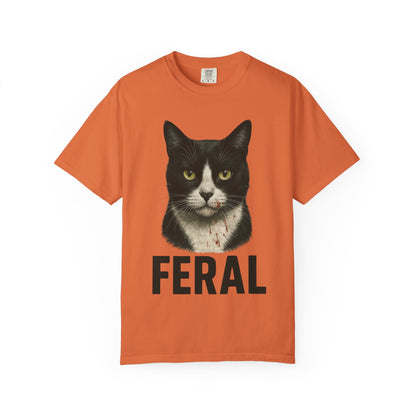 “FERAL” – Blood-Spattered Tuxedo Cat Tee