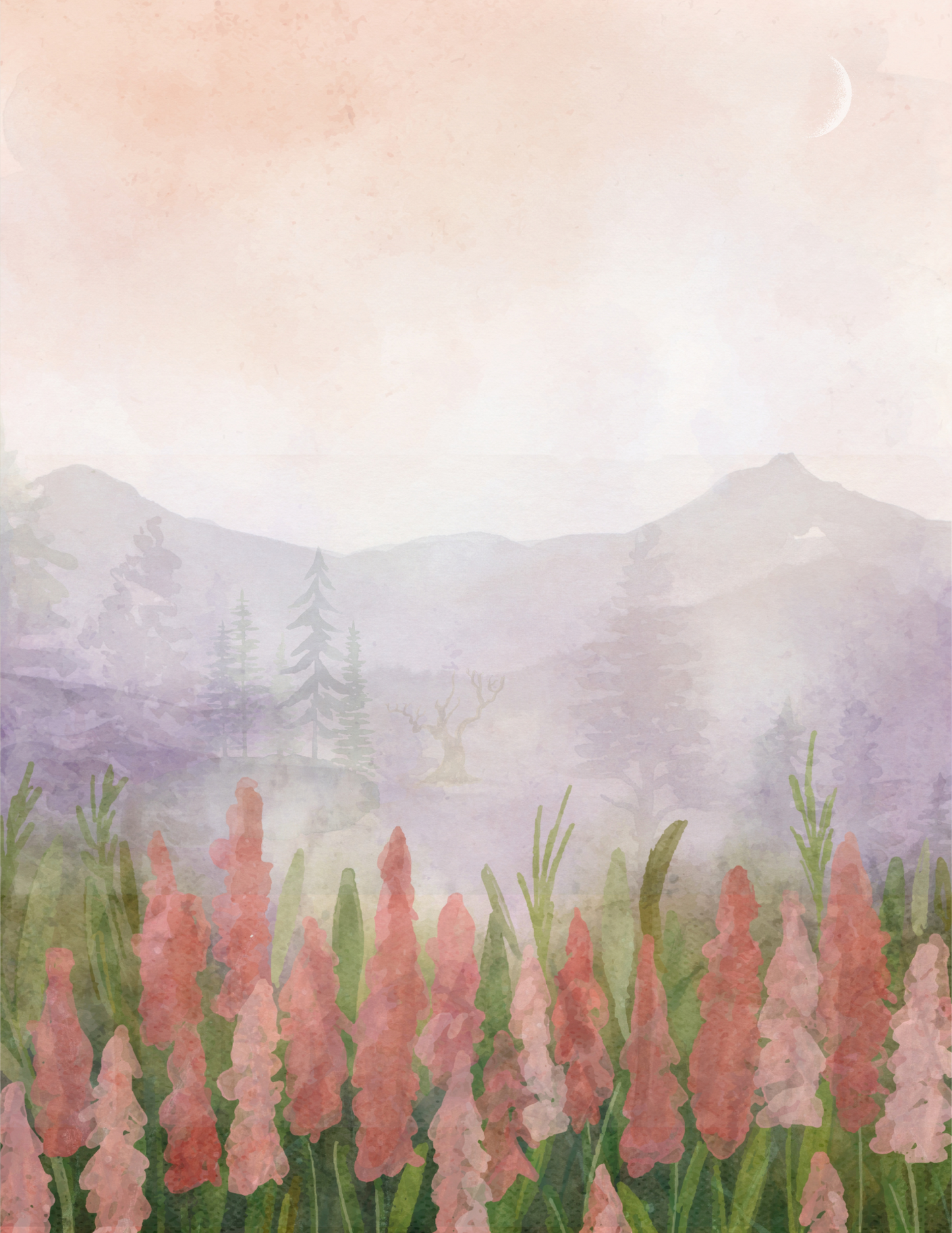 "Fog & Flowers" – 20x30 Digital Art Print 🌫️🌸✨