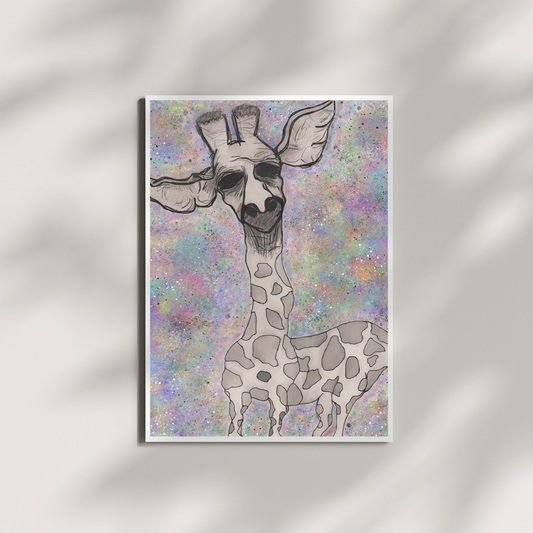 Melancholy Tall – Hand-Drawn Giraffe Art Print
