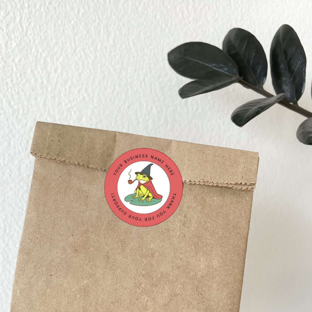 Custom Yellow Wizard Frog Thank You Sticker – Personalized Round Labels