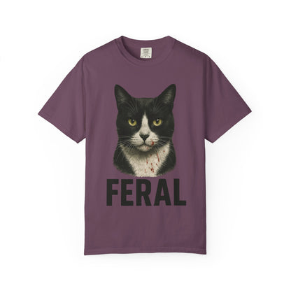 “FERAL” – Blood-Spattered Tuxedo Cat Tee