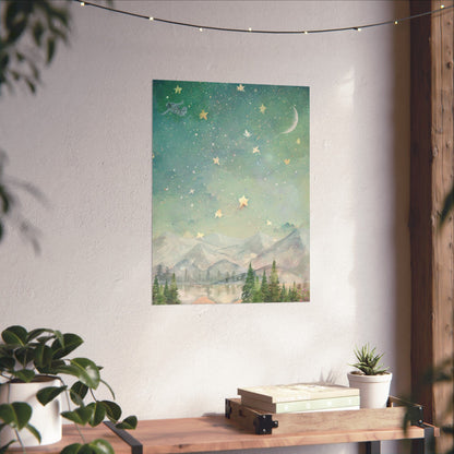 "Dreamy Mountain Night" – Starry Sky Landscape Art Print