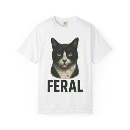 “FERAL” – Blood-Spattered Tuxedo Cat Tee