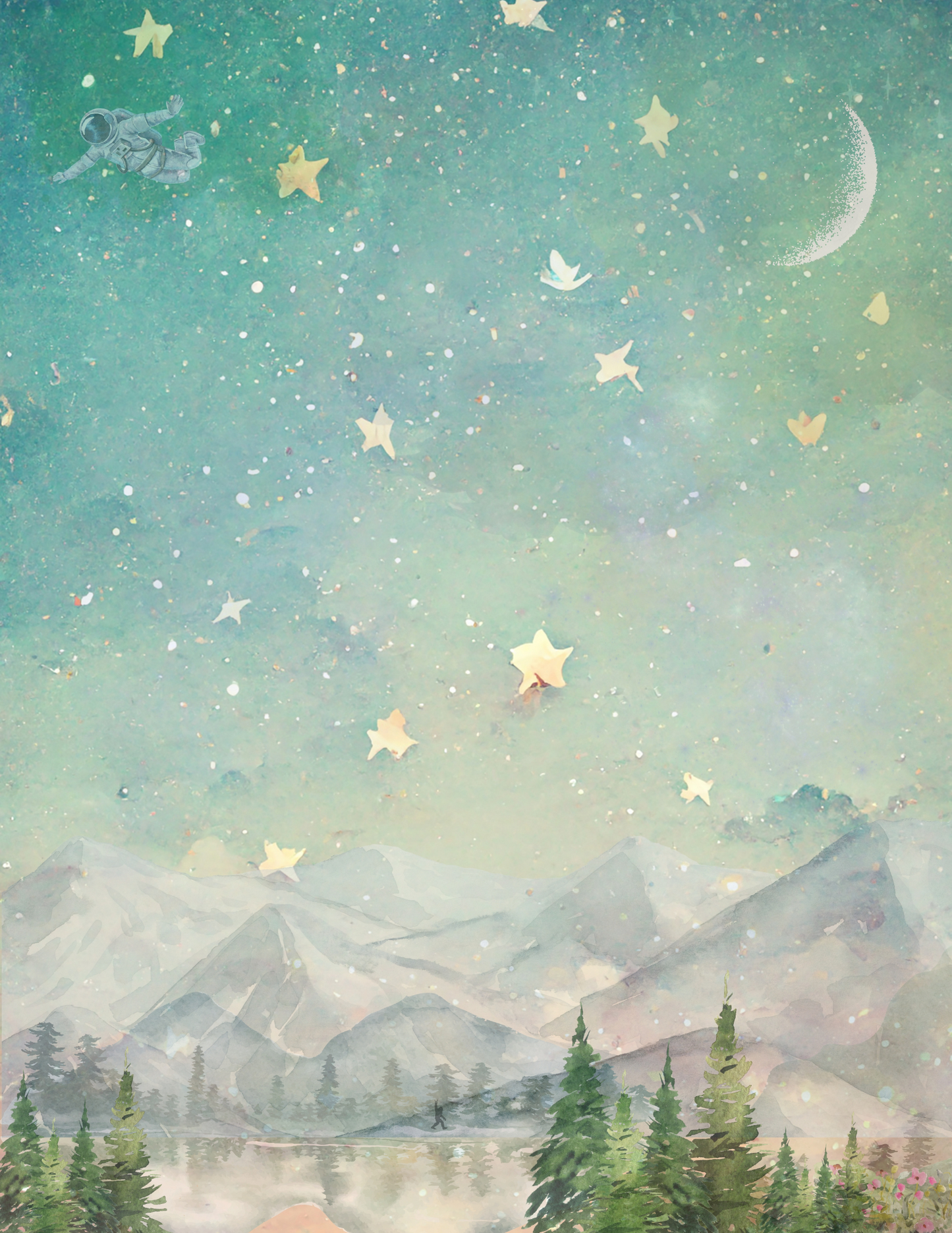 "Say Hello to the Stars" – 20x30 Digital Art Print 🌲✨👣