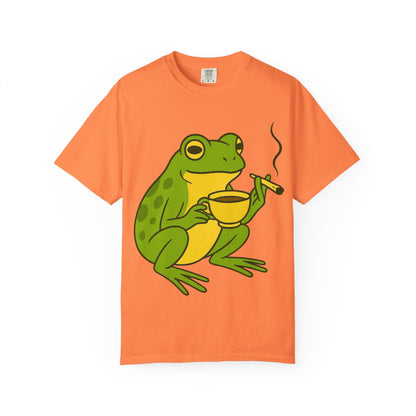 “Rise & Toad: Coffee & Cannabis” – Relaxing Frog T-Shirt