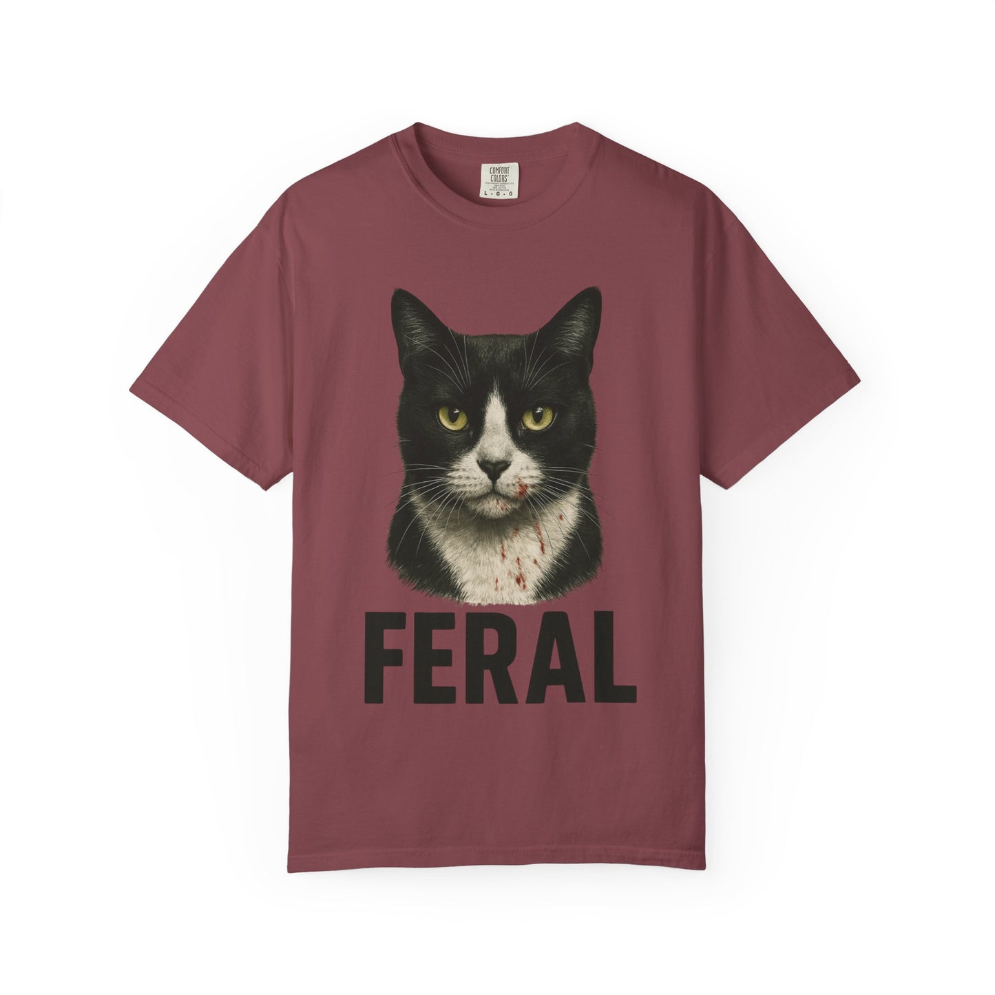 “FERAL” – Blood-Spattered Tuxedo Cat Tee