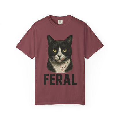 “FERAL” – Blood-Spattered Tuxedo Cat Tee