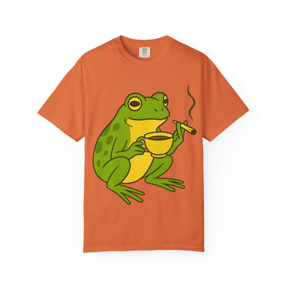 “Rise & Toad: Coffee & Cannabis” – Relaxing Frog T-Shirt
