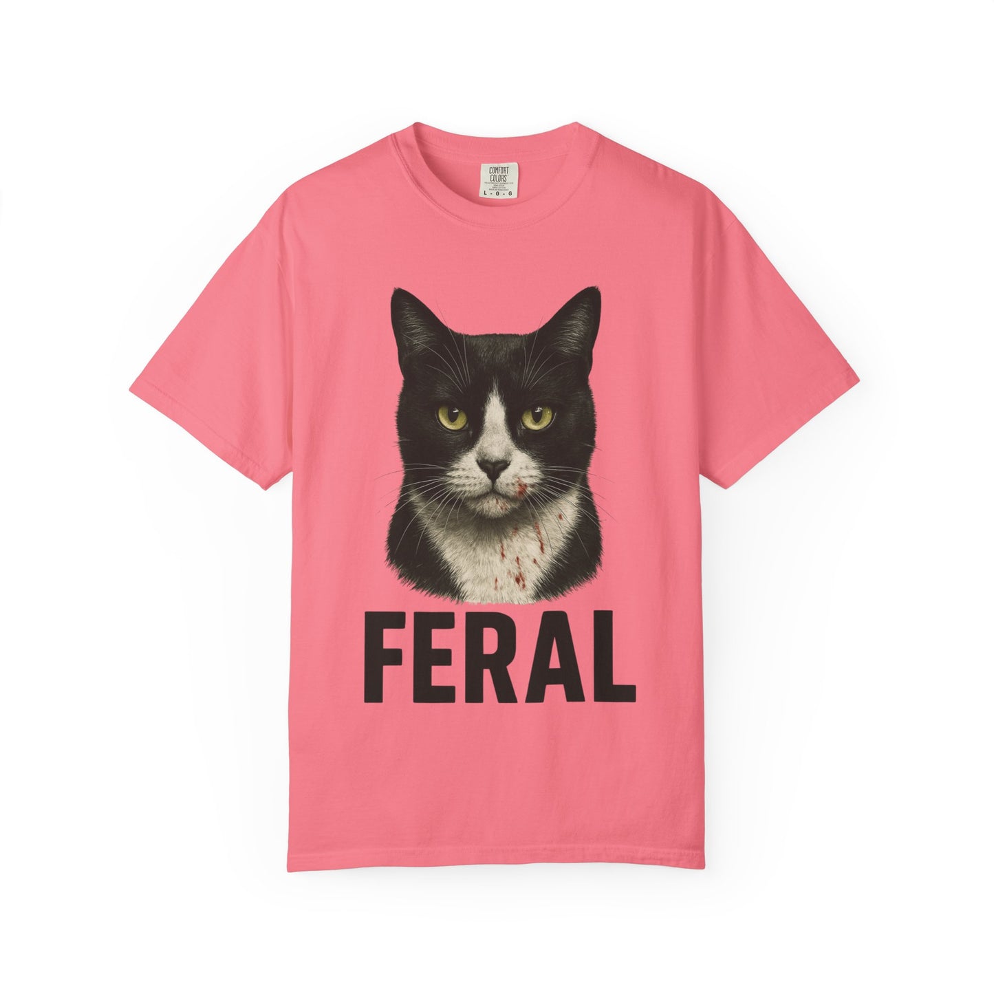 “FERAL” – Blood-Spattered Tuxedo Cat Tee