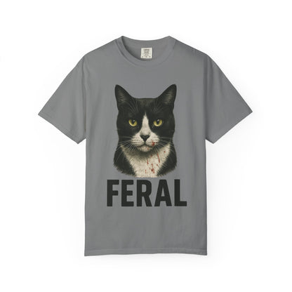 “FERAL” – Blood-Spattered Tuxedo Cat Tee