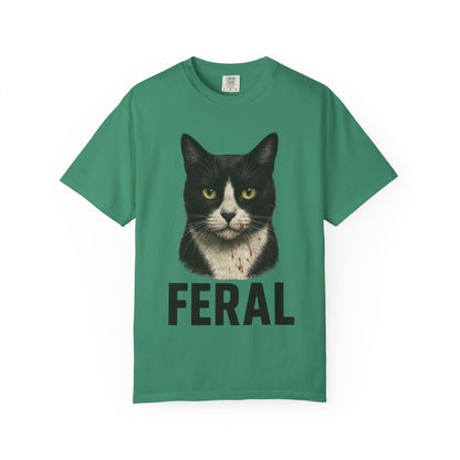 “FERAL” – Blood-Spattered Tuxedo Cat Tee