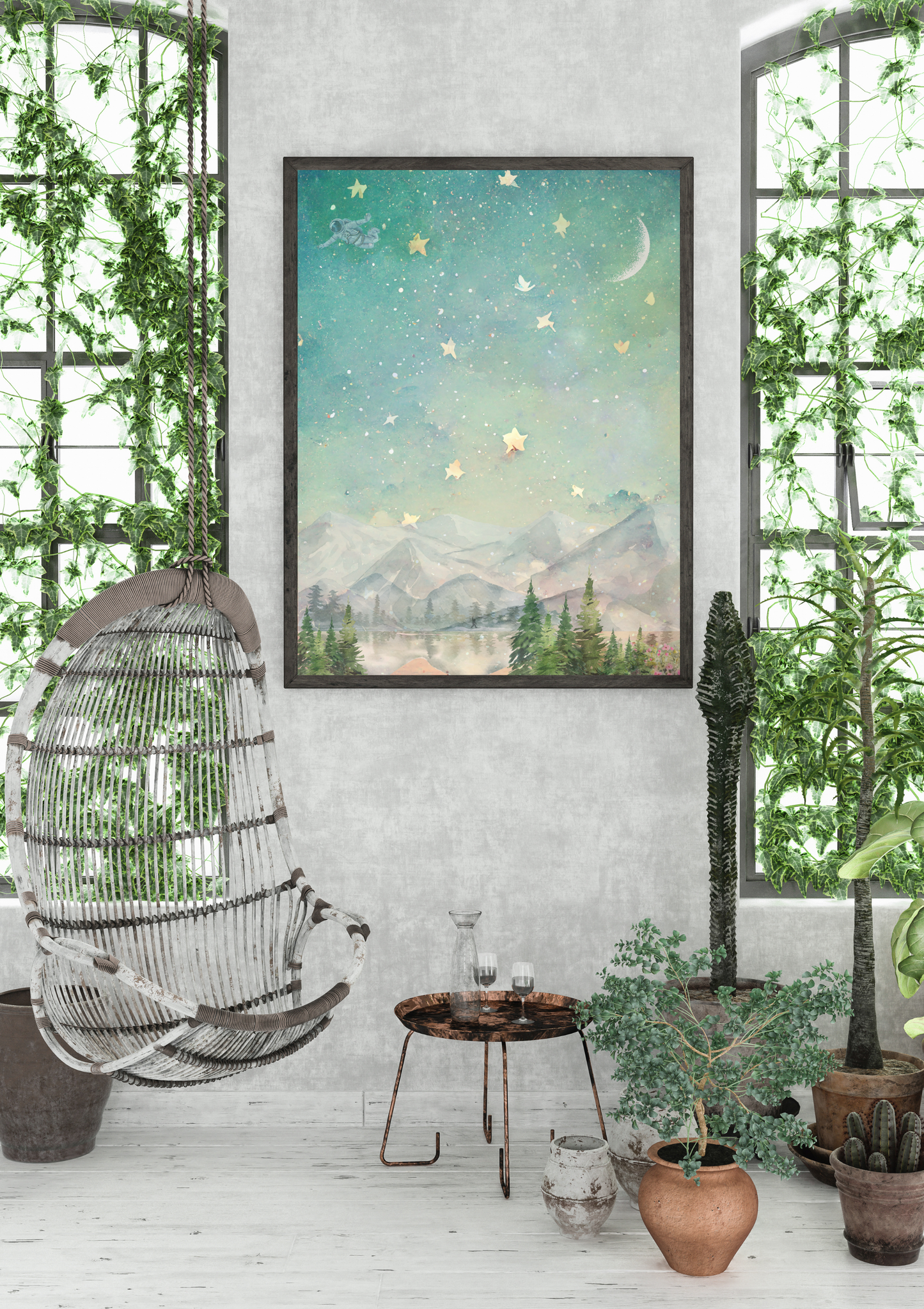 "Say Hello to the Stars" – 20x30 Digital Art Print 🌲✨👣