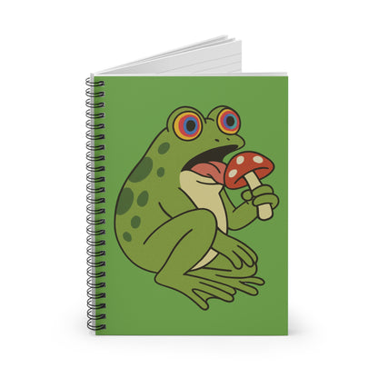 "Frog Trippin’ Thoughts" – Spiral Notebook with Mushroom Lickin’ Frog (6" x 8")