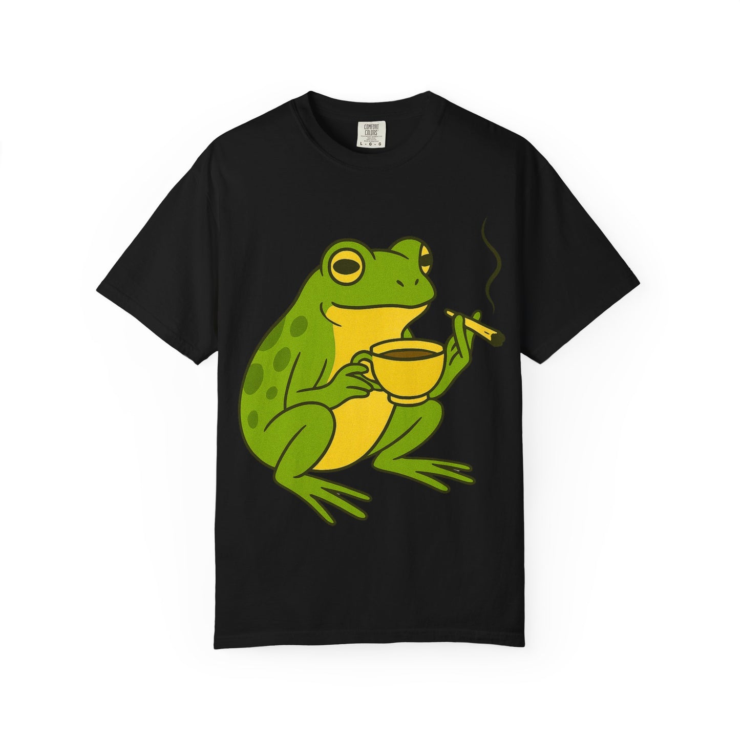 “Rise & Toad: Coffee & Cannabis” – Relaxing Frog T-Shirt
