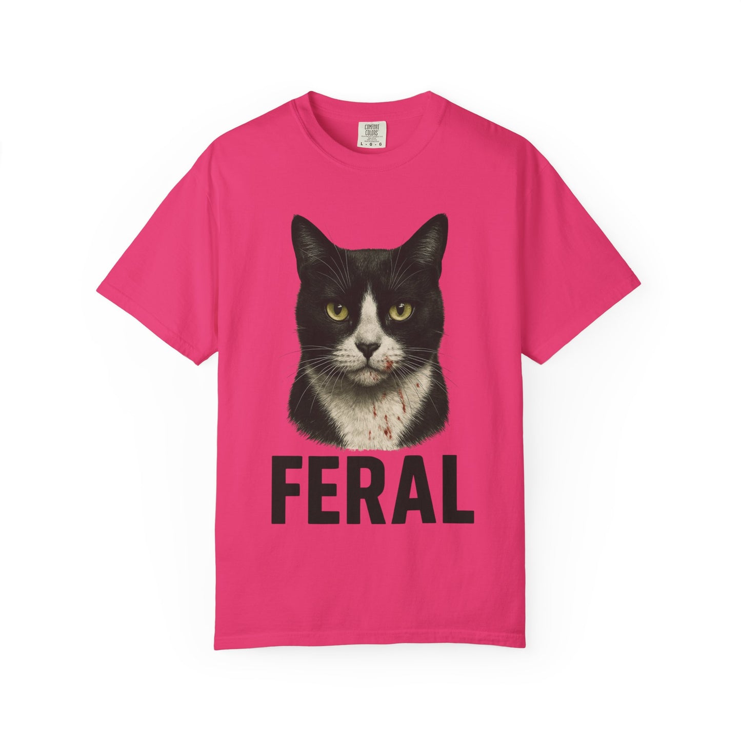 “FERAL” – Blood-Spattered Tuxedo Cat Tee