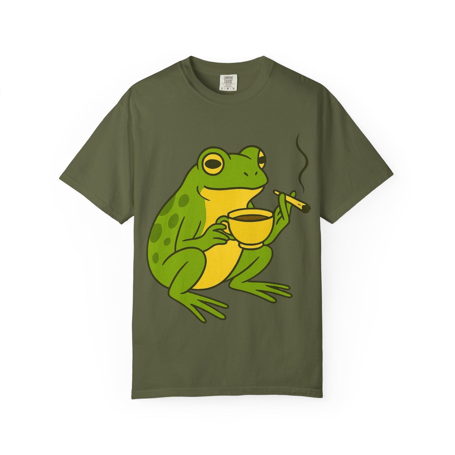“Rise & Toad: Coffee & Cannabis” – Relaxing Frog T-Shirt