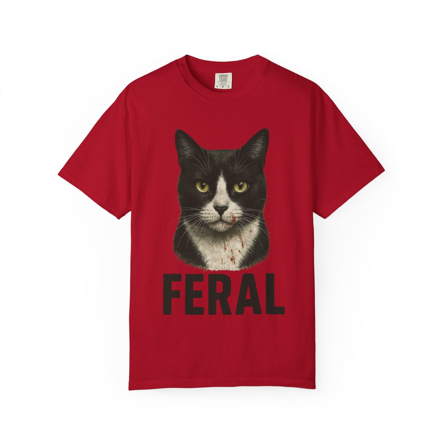 “FERAL” – Blood-Spattered Tuxedo Cat Tee