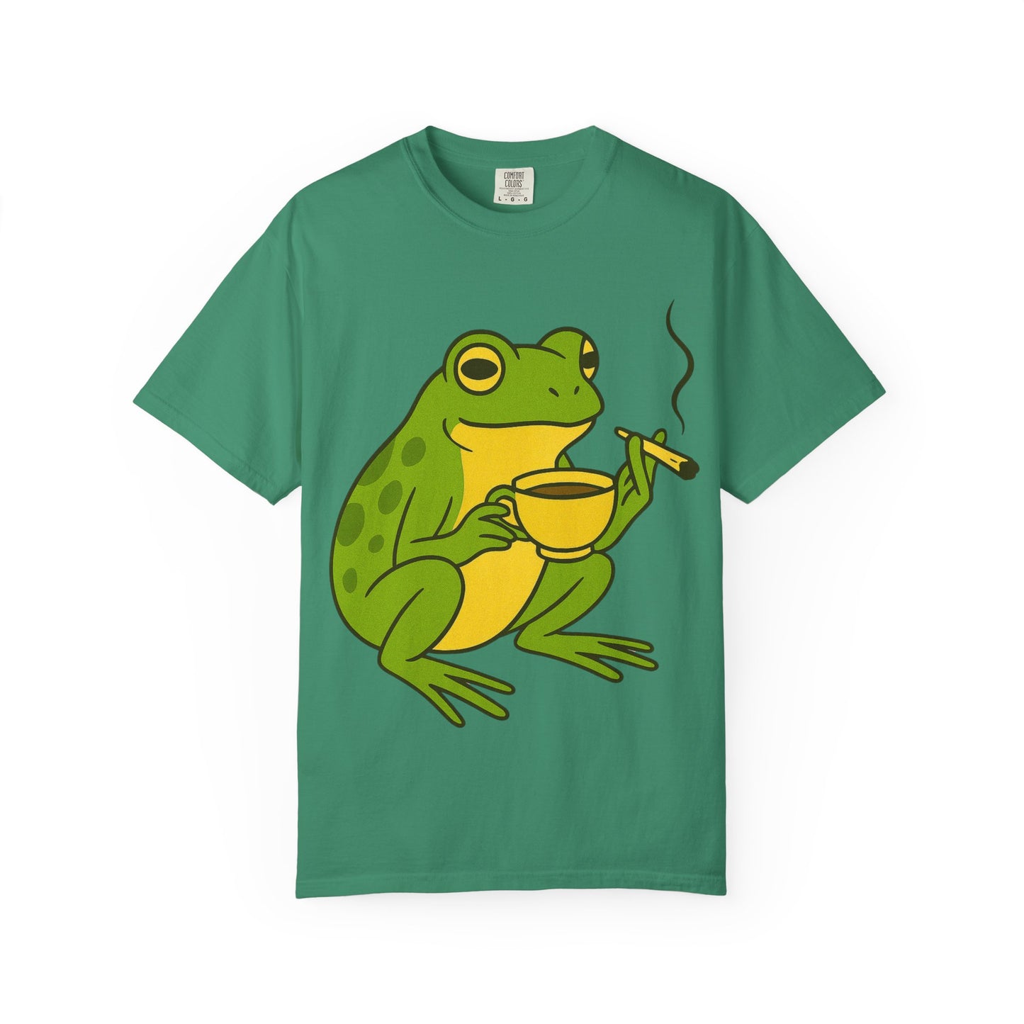 “Rise & Toad: Coffee & Cannabis” – Relaxing Frog T-Shirt