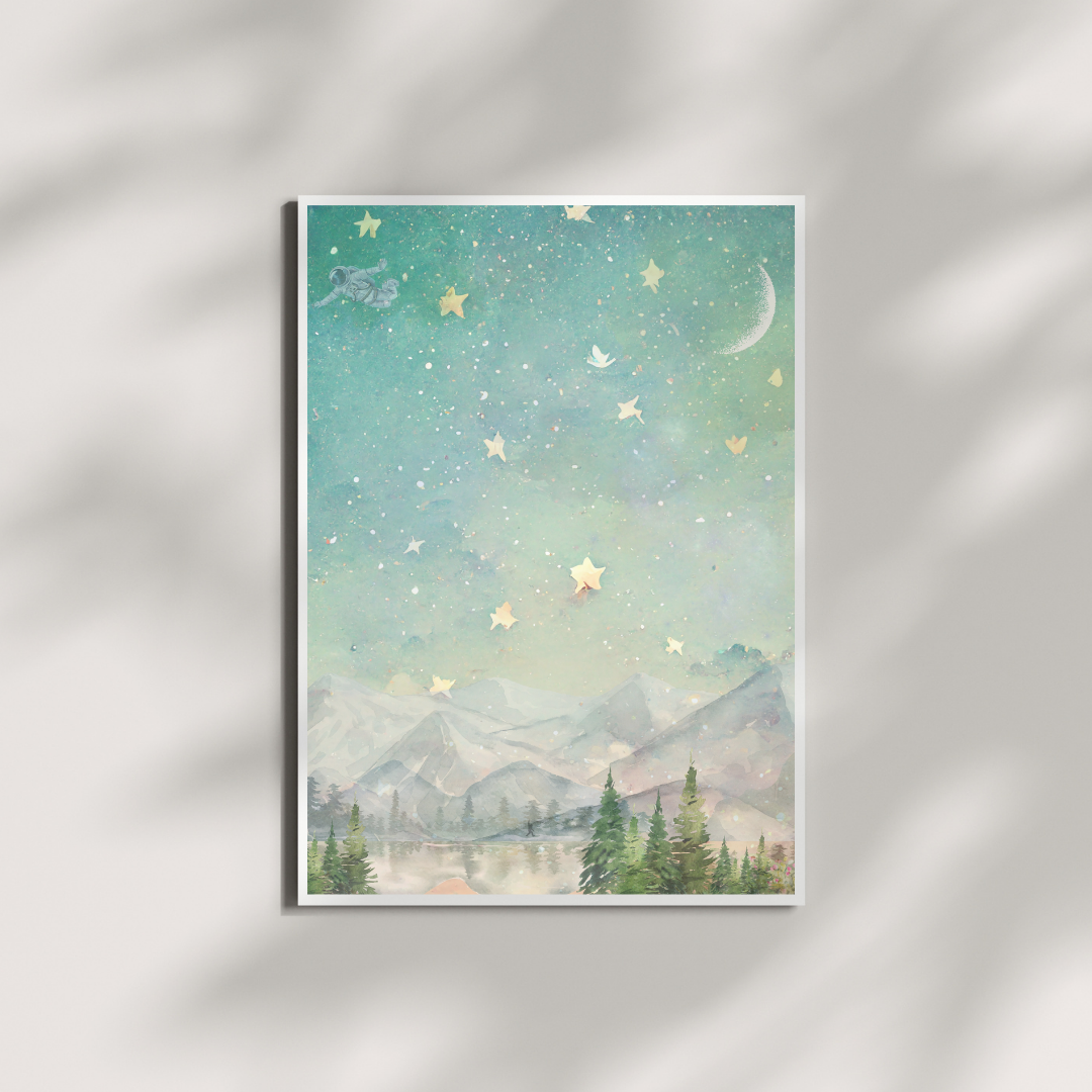 "Dreamy Mountain Night" – Starry Sky Landscape Art Print
