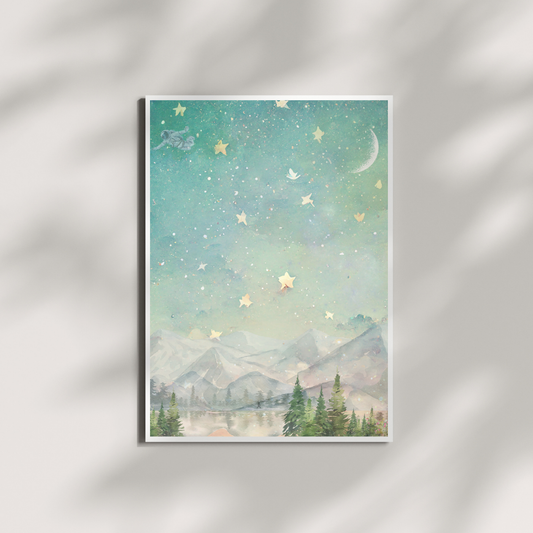 "Dreamy Mountain Night" – Starry Sky Landscape Art Print