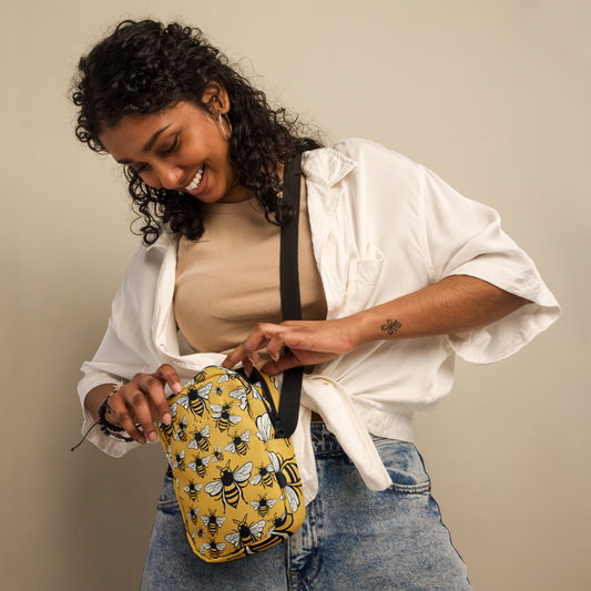 The Queen’s Carry – Crossbody Utility Bag (Bee Pattern) 🐝✨