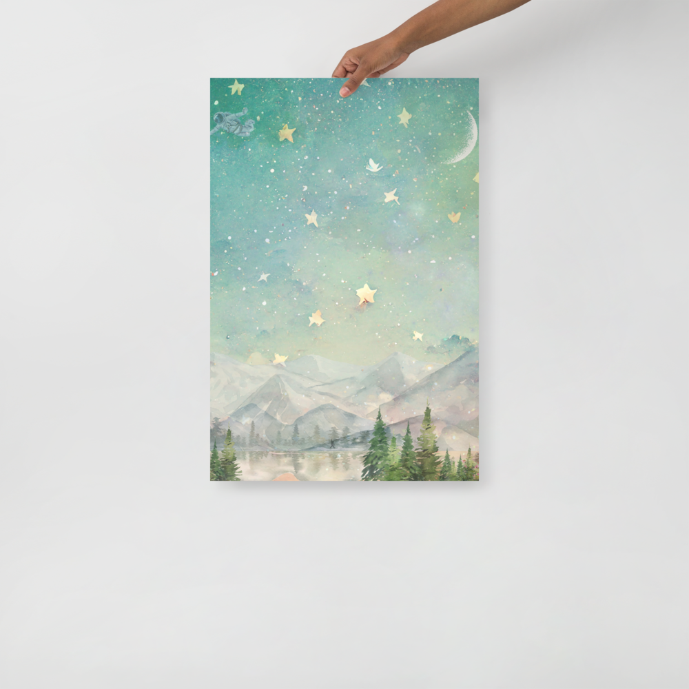 "Say Hello to the Stars" – 20x30 Digital Art Print 🌲✨👣