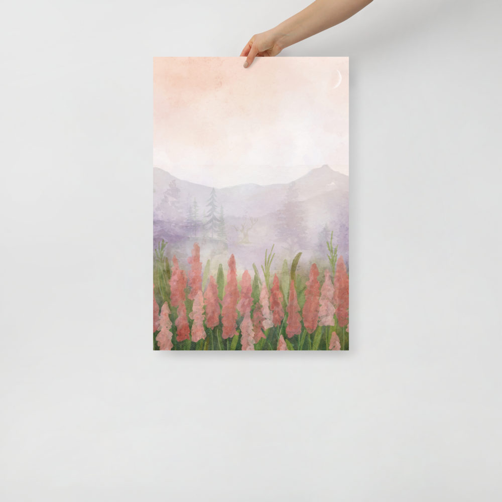 "Fog & Flowers" – 20x30 Digital Art Print 🌫️🌸✨