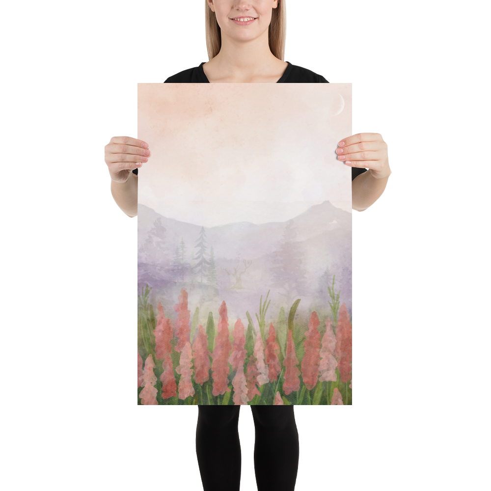 "Fog & Flowers" – 20x30 Digital Art Print 🌫️🌸✨